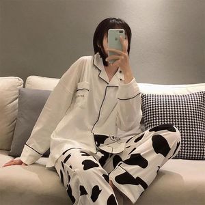 Kadın pijama qweek inek baskı kadın pijamalar ev kıyafetleri sevimli pijama dökme femme kawaii pijamas gece sonbahar kış 230310