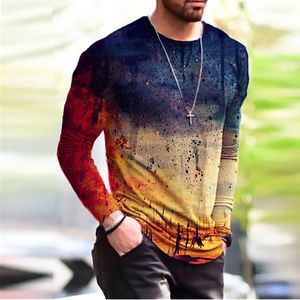 Mens TShirts XS6XL Plus Size Clothing Fashion Autumn Long Sleeve Tiedye Gradient Street Tee 3D Printing Oversized Male Tops 230310