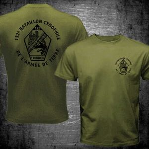 メンズ Tシャツ レア フレンチ アーミー ドッグ K-9 132 Bataillon Cynophile l'Arme de Terre 男性 Tシャツ カジュアル 綿 100% シャツ AA230309