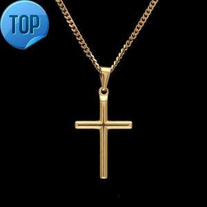Mens Stainless Steel Cross Pendant Necklace Gold Sweater Chain Fashion Hip Hop Necklaces Jewelry
