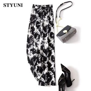 Women s Pants s Tie Dye Printing Vintage Chiffon Wide Leg Summer Elastic High Waist Korean Fashion Full length for Women 230309