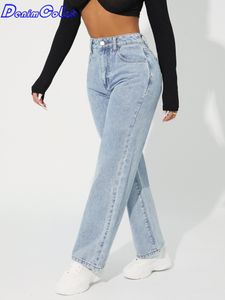 Jeans da donna Denimcolab Jeans a gamba dritta a vita alta Pantaloni da donna in denim di cotone stile semplice stile casual Jeans streetwear larghi da donna 230310