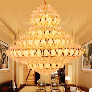 Chandeliers LED Modern Crystal Chandelier Lights Golden Lotus Flower Lighting Fixture Home Indoor Lobby Villa Big Lamp