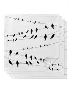 Table Napkin Animal Bird Wire Black And White 4/6/8pcs Cloth Decor Dinner Towel For Kitchen Plates Mat Wedding Party Decoration