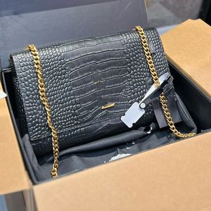 Brown Suede Messenger Bags Reversible Chain Crossbody bag Black Crocodile Leather Handbag Purse Magnetic Flap Fashion Gold Metal Letter Alligator Handbags