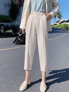 Damenhosen Capris Yitimoky Anzughosen Frau Hohe Taille Hosen Büro Dame Haremshosen Frauen Hosen Schwarz Beige Koreanische Mode Hochwertige Capris 230310