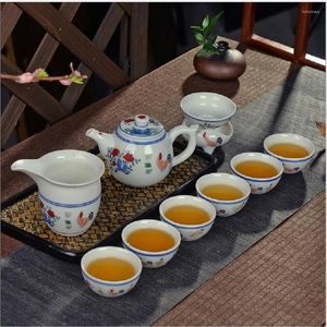 Tazze Piattini Jingdezhen Xin Sheng dipinto a mano Antico Ming Cheng Hua Pollo Secchiello Colore Cilindro Tazza Set da tè Regali in ceramica