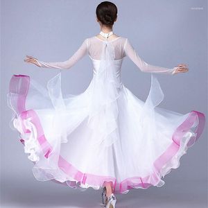 Stage Wear Viennese Waltz Dress For Kids Ballroom Standard Dance Fringe Women Costumes White