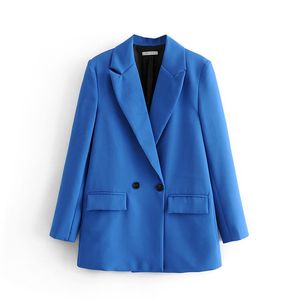 Kadınlar Suits Blazers Kadın Şık Ofis Lady Çifte Breasted Blazer Vintage Coat Moda Çentik Yaka Uzun Kollu Bayan Dış Giyim Şık Tops 230310