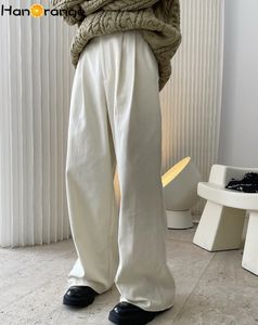 Kadın pantolon capris hanorange zemin paspas pantolonlar kadın geniş bacak pantolon pamuk gündelik bahar sonbahar basit yüksek bel sütü beyaz / kahverengi 230310