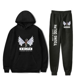 Mänens spårningsdräkter Rapper Young Dolph Sportswear Set Casual Tracksuit Two Piece Set Hoodie and Sweatpants Sweat Suit Male Sporting Suits 230309