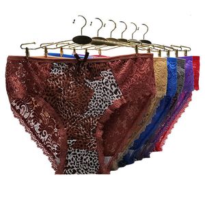 Kadın Panties 6 Parçalar Seksi Lingerie Leopar Baskı Kadınlar İç Giyim Artı Boyun Kılavuzu Pamuk Donumlar Dantel Samimi 230310