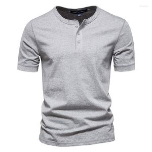 Men's T Shirts Cotton Henley Collar Shirt Men Casual High Quality Summer Short Sleeve Mens Fashion Basic T-shirt Male