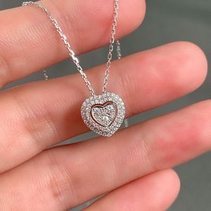 Fashion Simple Jewelry 925 Sterling Silver Heart Cut 5A Cubic Zirconia CZ Party Chain Diamond Women Cute Necklace Pendant Gift HOT