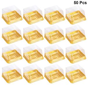 Present Wrap 50st Plastic Square Moon Cake Packaging Box Egg Yolk Puff Container Golden Packing Mooncake Boxes and WeddingGift