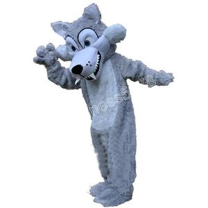 Hot Sales Long Plush Grey Wolf Mascot Costumes Cartoon Elk Character Dress Suits Carnival Adults Size Christmas Birthday Party Halloween Outdoor Outfit Suit