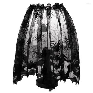 Decorazioni natalizie - Halloween Black Lace Bat Spiderweb Lamp Shag Topper Tende Swag Haunted House Decor
