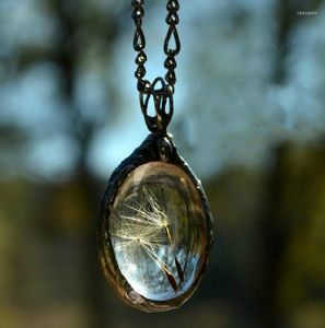 Chains Vintage Dandelion Seeds Wishing Oval Time Stone Glass NecklaceChains