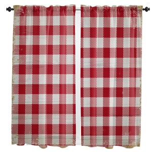 Curtain Christmas Red Plaid Lattice Wood Grain Curtains Home Decor Living Room Kitchen Balcony Window Bedroom Decoration