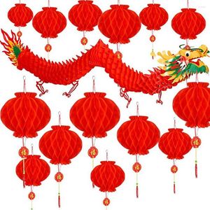 Dekoracje świąteczne 3D Chiński Rok Dragon Lantern Set Garland Hanging Dekoracja Art Art Paper Ornament na Festiwal Springowy 21PCS/Zestaw