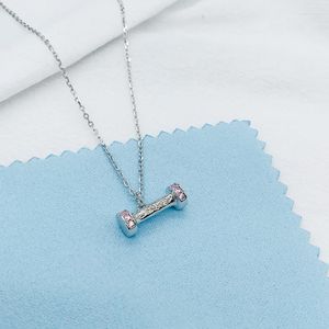 Chains Inspiration Creative Sterling Silver 925 Pink Small Dumbbell Collarbone Chain Simple Light Luxury Athleisure Brand Jewelry