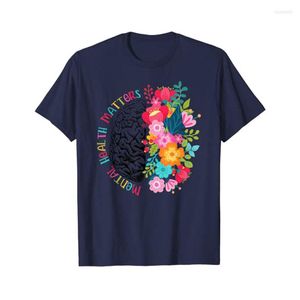 レディースTシャツメンタルヘルスはギフト人間の脳の病気の意識Tシャツギフト美学レディス服花の印刷声ティーティー