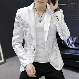 Men's Suits Silk White Paisley Mens Printed Blazers Slim Fit Baroque Stage Costumes For Singers Fashionable Jackets Flowers Stylish Clothing