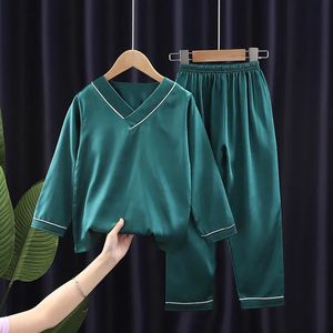 Pajamas Ice Silk Children's Pajamas t-shirtloived t-shirtloose bants Girls Boys Leisure Wear Spring Autumn Kids Clofloth 230310