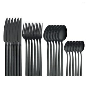 Dinnerware Sets Black Cutlery Set 24 Piece Stainless Steel Forks Spoons Knives Dishwasher Safe Silverware