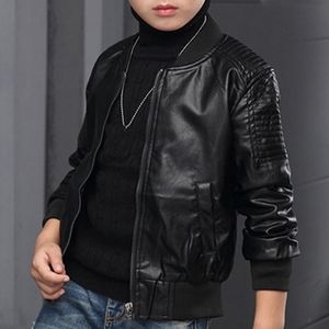 ジャケットボーイズコート秋の冬ファッション韓国の子供用プラスベルベットウォーミングコットンPUレザー38歳の子供用アウター230310