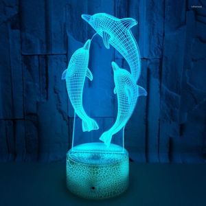 Luci notturne lampada 3d illusione ottica illusione delfino a 7 colori LED USB per camere per bambini decorazione