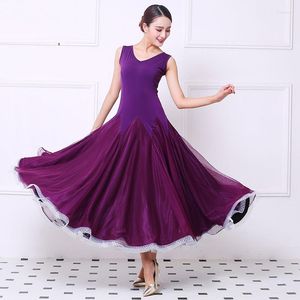 Sahne Giyim Balo Salonu Elbise Çin Dance Fringe Tango Kostümleri Foxtrot İspanyol Flamenko Mor