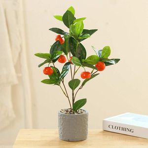 装飾的な花鉢植え植物マンダリンピーチホームデコレーションオーナメントユニークなギフトイエローグリーンパーティープラスチック人工オレンジの木
