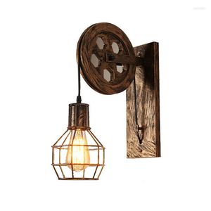 Wall Lamps Industrial Vintage Loft Lamp Creative Rusty Lifting Pulley Hallroom Light Restaurant Bar Cafe Home Indoor Sconce