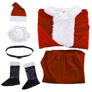 Juldekorationer Santa Claus Costume Suit Gold Velvet Suits For Adults Six Pieces