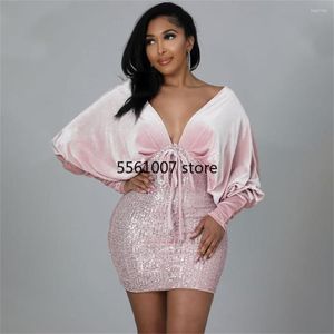 Etniska kläder Sexig afrikansk festklänning för kvinnor Dashiki Velvet Glitter Mini Vestidos Vetment Fashion Kaftan V Neck Robes Mujer