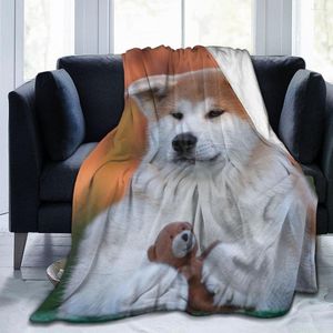 毛布動物アキタ犬3Dプリントプリントブランケットベッドスプレッドレトロな寝具四角いピクニックソフト