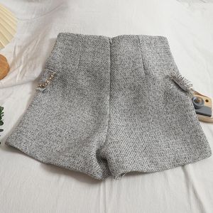 Pantaloncini da donna Vita alta doppio petto Donna 2023 Abiti autunnali Elegante Tweed Pantaloni corti corti dritti coreani che dimagriscono