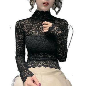 Women's TShirt Lace lined bottomed tshirts blouse women's high neck mesh lace sexy top long sleeve clothes P3 530 230310