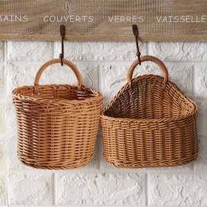 Storage Baskets Storage Basket Woven Baskets With Handle Kitchen Living Room Hanging Baskets Fruit Sundries Organizer Home Decor Flower Basket 230310
