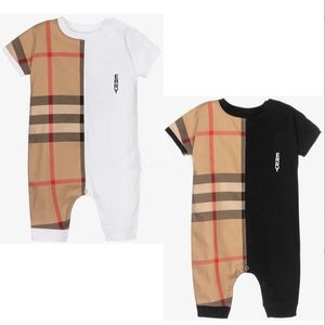 Baby Boys Girls Plaid Rompers Cotton Newborn Short Sleeve Jumpsuits Toddler Onesies Infant Clothing Two Colors