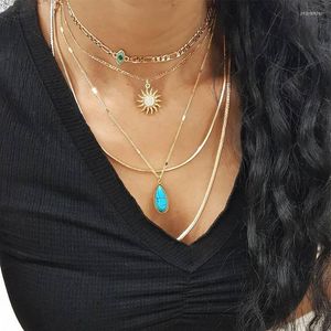 Pendant Necklaces 5 Pcs/Set Retro Women Boho Natural Stone Eyes Crystal Flower Gold Necklace Party Wedding Fashion Jewelry