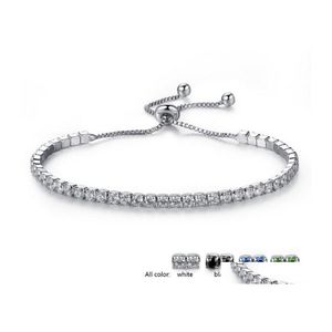 Jewelry White Gold Plated Pave Cz Zirconia Tennis Link Chain Bracelet For Women Clear Blue Green Black Gemstone Crystal Bracelets Dr Dhmps