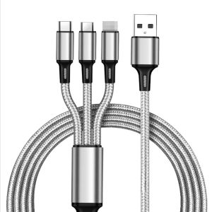 3 في 1 NYLON مضفر Multi USB الكابلات الشحن السريع من النوع C الشاحن الهواتف الكابل Samsung Android Charger