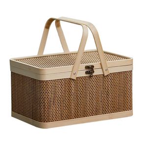 Storage Baskets Natural Woven Picnic Basket Camping Storage Basket Large Handheld Fruit Basket Bread Storage Basket Holiday Gift Packag Basket 230310