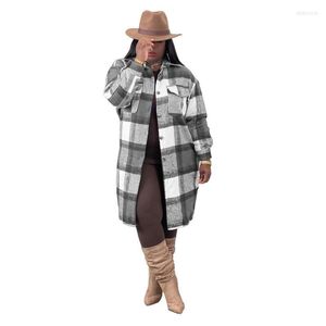 Women's Trench Coats Fashion Women Coat Casual Style Dust Turn Down Neck Long Sleeve Womans Plaid Winter Overcoat Phyl22