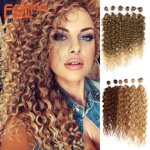Synthetic Wigs Fashion Idol Afro Kinky Curly Hair Bundles Synthetic 24-28inch 6pcs/lot Ombre Blonde Weaves for Black Women 230227
