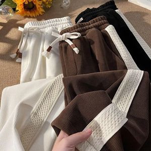 Women s Pants s American high street contrast casual sports pant s size spring and autumn ins fashion loose corduroy wide leg 230309