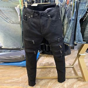 Men's Jeans Pants Korean Zipper Patchwork Zip Denim Straight Pant Male Streetwear Hip Hop Vintage Fashion Trousers Y2303