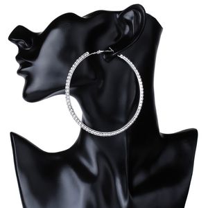 Brincos grandes para mulheres para mulheres meninas Circular Brincos de strass de cristal preto cor de cor de prata redonda presente de festa